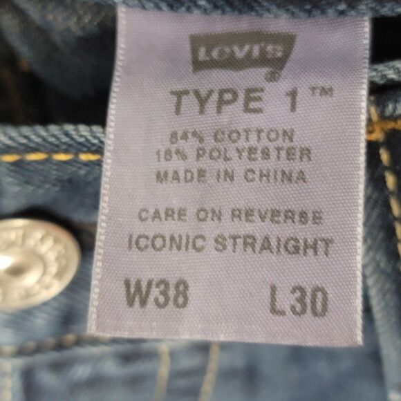 Levi's Type 1 Jeans Iconic Straight Men's Size 38x29 Dark Wash Cotton Blend - Picture 6 of 9